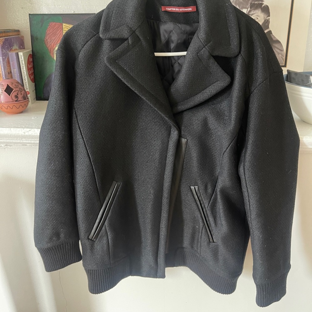 Comptoir Des Cotonniers Black Textured Wool Coat